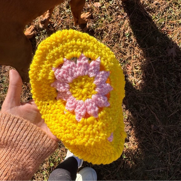 Handmade Yellow and Pink Crochet Coasters - Picture 2 of 2